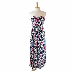 Ann Taylor Maxi‎ Dress Size 0 Women's Strapless Ikat Print Floor Length (12)